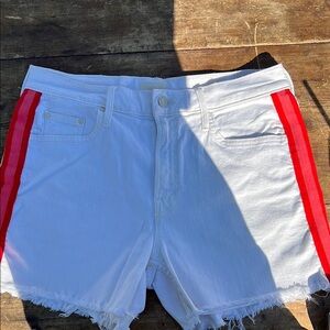 MOTHER White Jean Shorts with Red Stripes